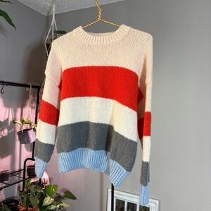 Woven Heart‎ Striped Knit Sweater Womens Large Crew Neck Pullover Colorful